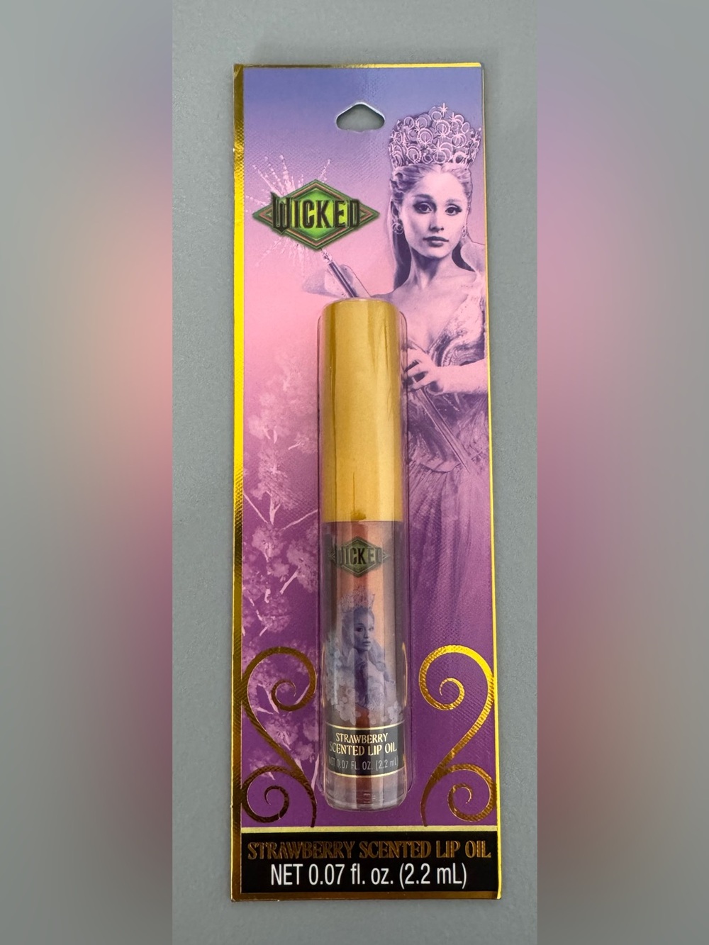 Wicked Strawberry Scented Lip Oil — Pink Tint with Gold Cap Glinda Ariana grande